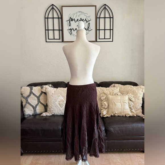 Harold’s Brown Lace Trim Tiered Midi Skirt Size 8 Classic Hippie Whimsical - Picture 5 of 10